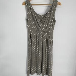 Garnet Hill Dress Women’s XS Tan With White Polka Dots Viscous Quiet Luxury